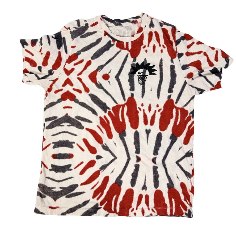 Nike Block Party Tie Dye Graphic T-Shirt Mens Large Red White Black‎ BBQ Games